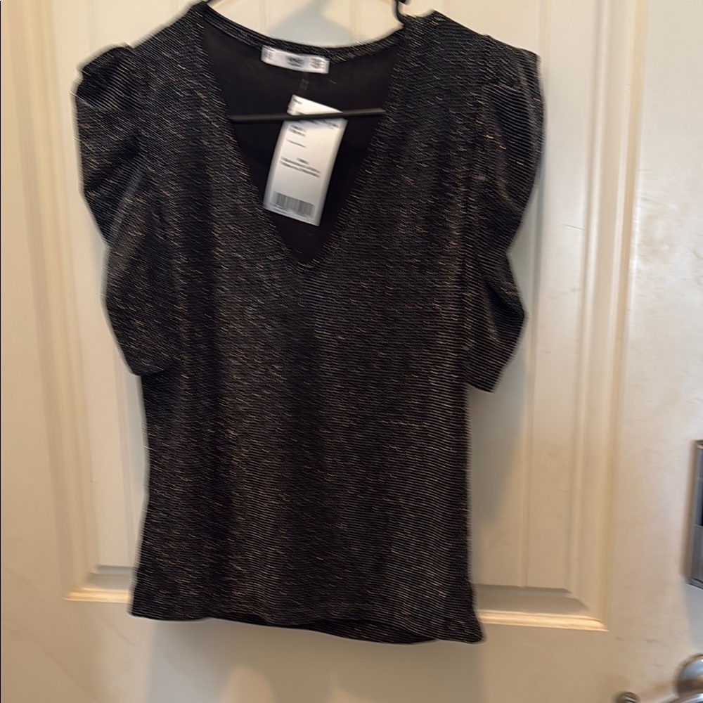 Mango Black Puff Sleeve Sequin Blouse